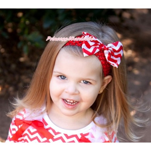 Xmas Red Headband with Red White Wave Satin Bow Hair Clip H746 